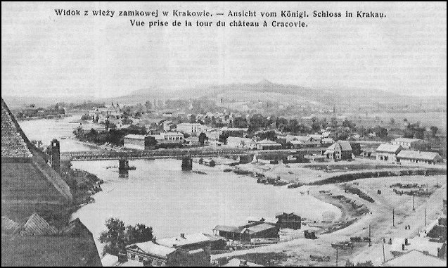Rok 1907 - most Dębnicki; za nim Zwierzyniec i Półwsie Zwierzynieckie